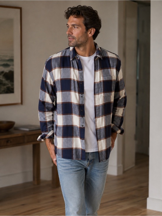 Simons Other - Men's Simons Navy & White Plaid Button-Up Flannel Shirt